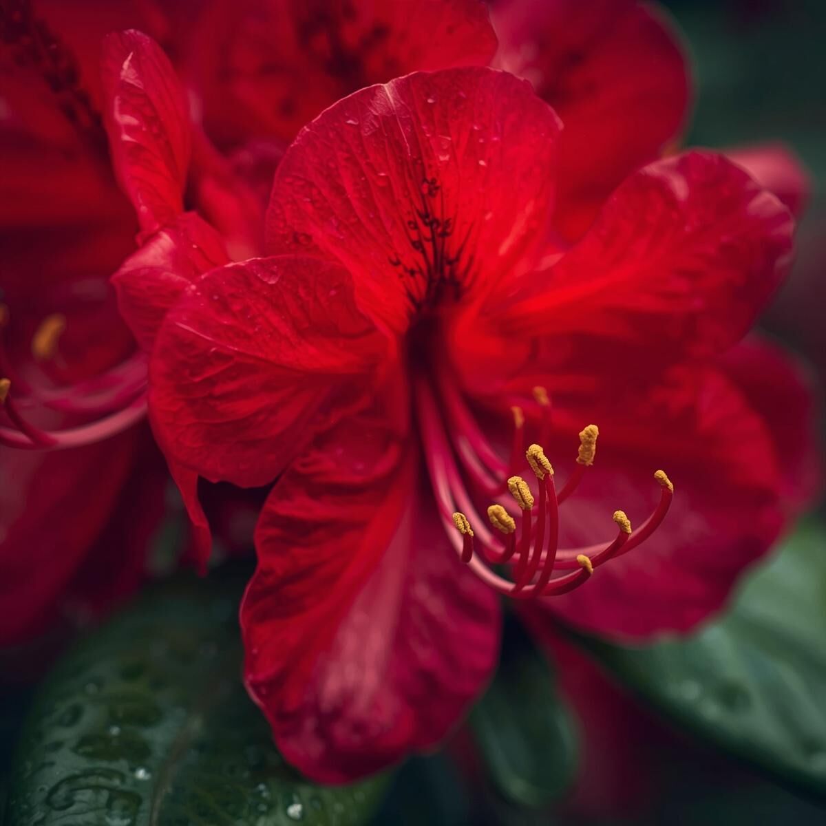 make me a image of a close up of a Rhododendron Shrub red flower (2)